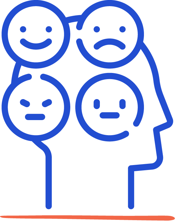 Icône représentant une tête humaine remplie de plusieurs visages exprimant différentes émotions