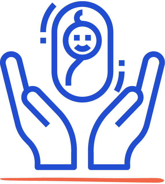 Icône représentant deux mains ouvertes soutenant un bébé emmailloté souriant